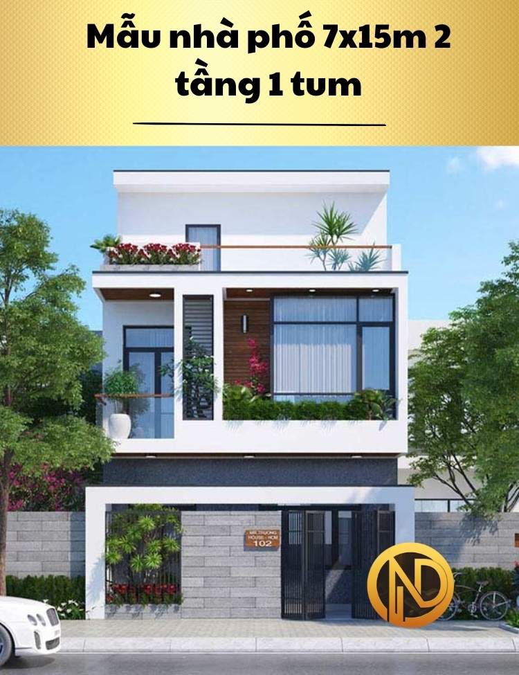 Mẫu nhà phố 7x15m 2 tầng 1 tum