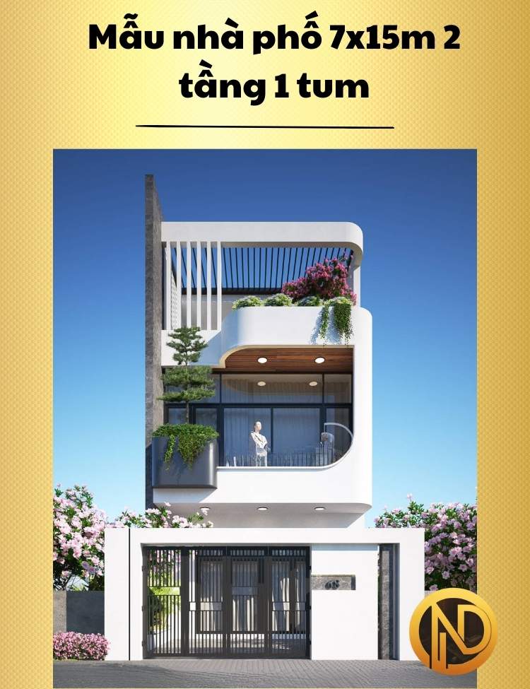 Mẫu nhà phố 7x15m 2 tầng 1 tum