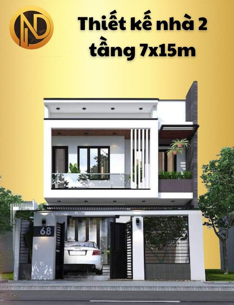 thiết kế nhà 2 tầng 7x15m