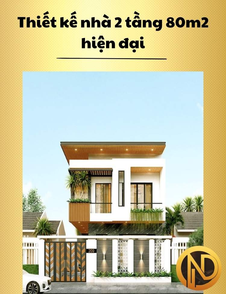 Thiết kế nhà 2 tầng 80m2 hiện đại