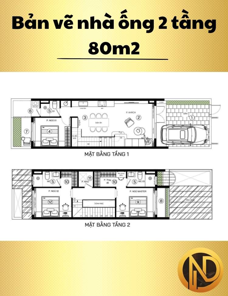 Thiết kế nhà ống 2 tầng 80m2