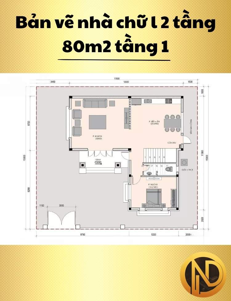 Thiết kế nhà chữ l 2 tầng 80m2