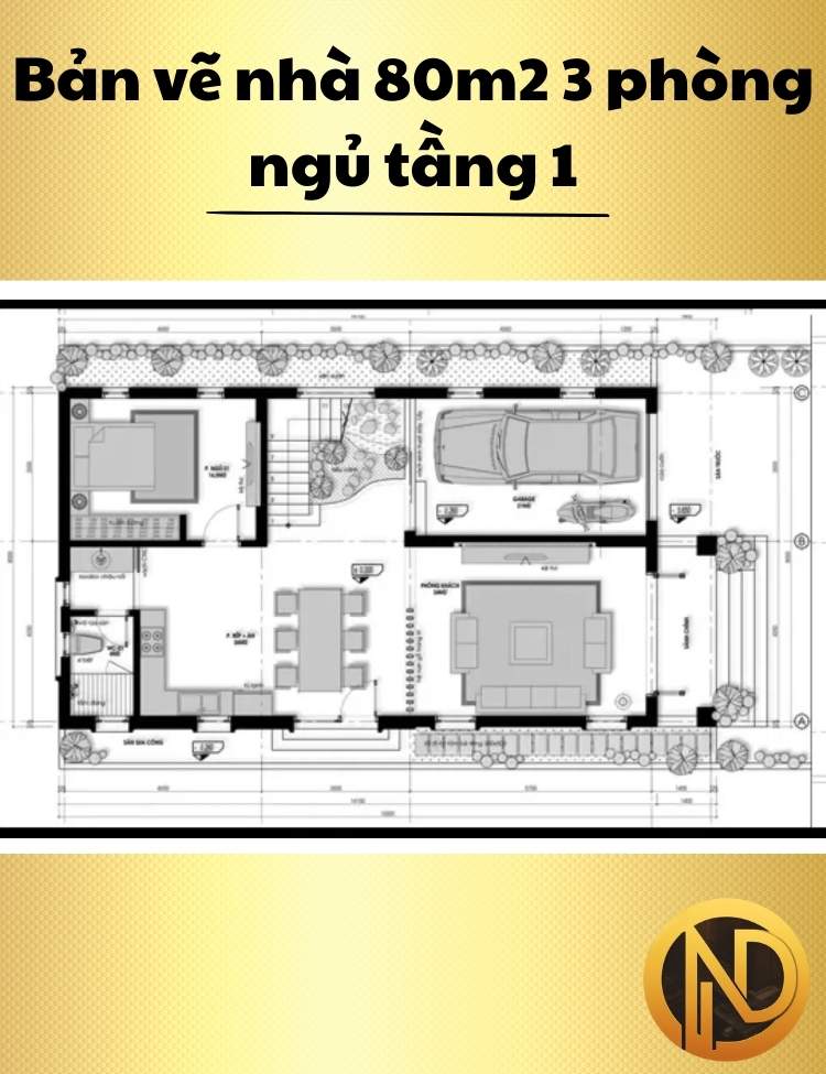 Thiết kế nhà 80m2 3 phòng ngủ