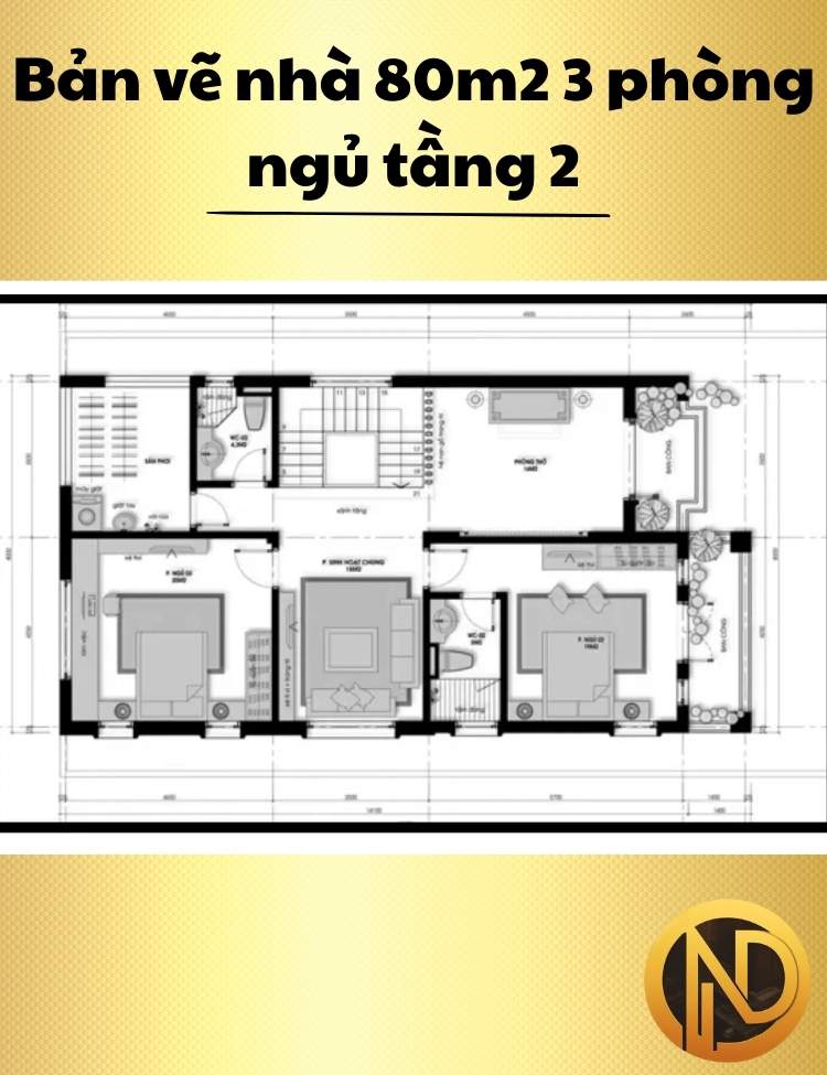 Thiết kế nhà 80m2 3 phòng ngủ