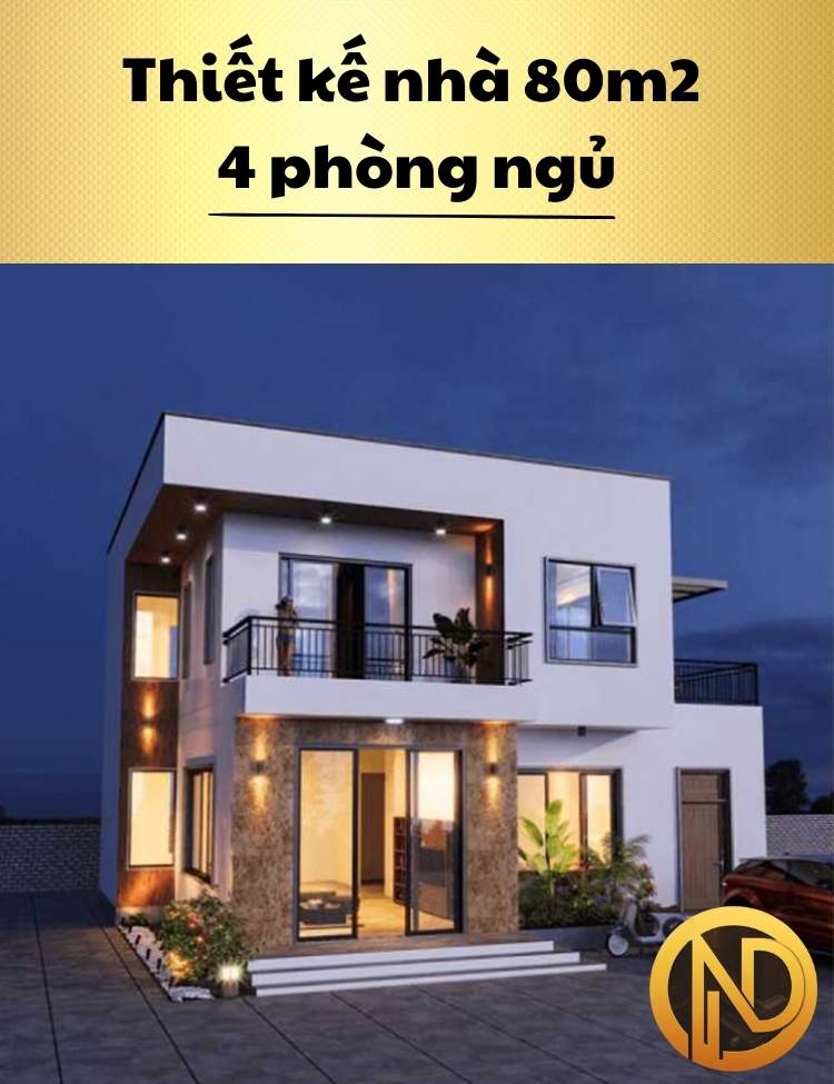 Mẫu nhà 2 tầng 4 phòng ngủ 80m2