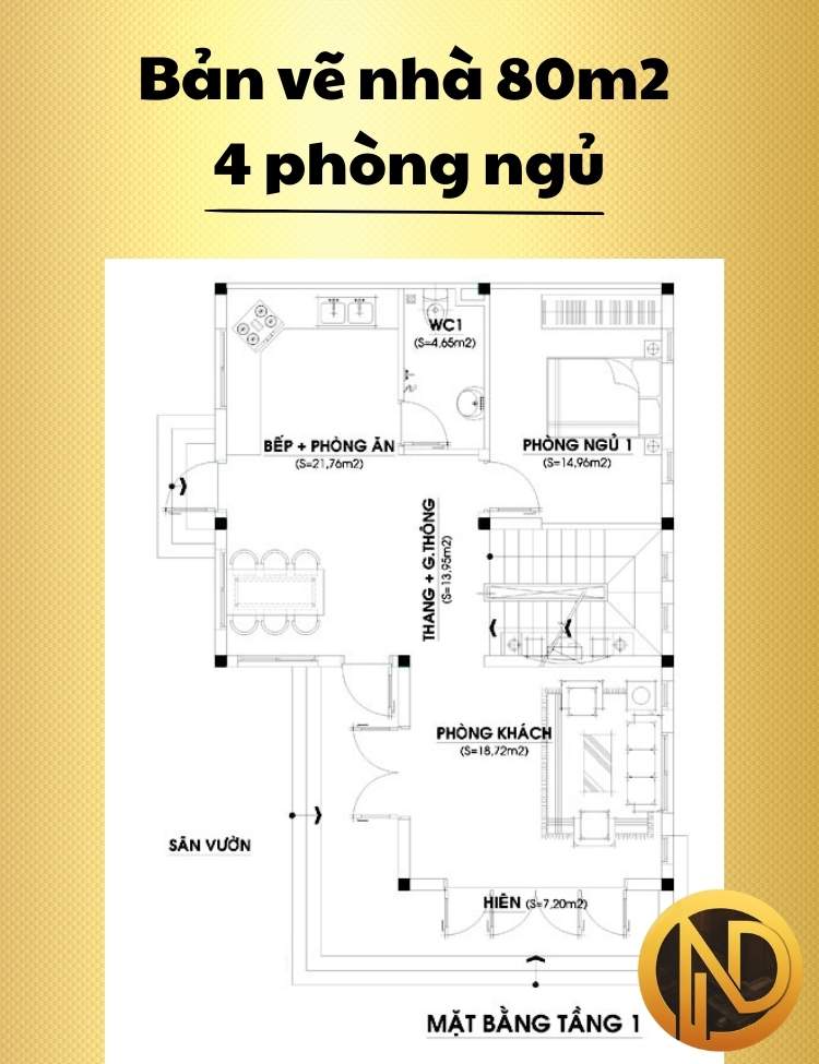 Mẫu nhà 2 tầng 4 phòng ngủ 80m2