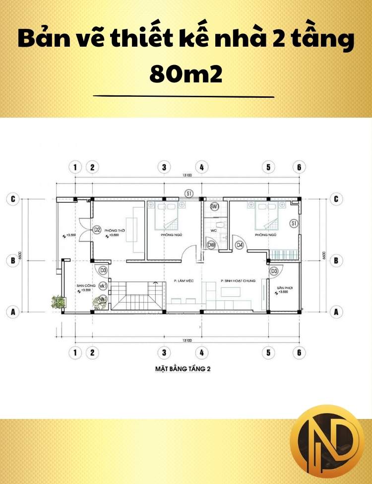 thiết kế nhà 2 tầng 80m2