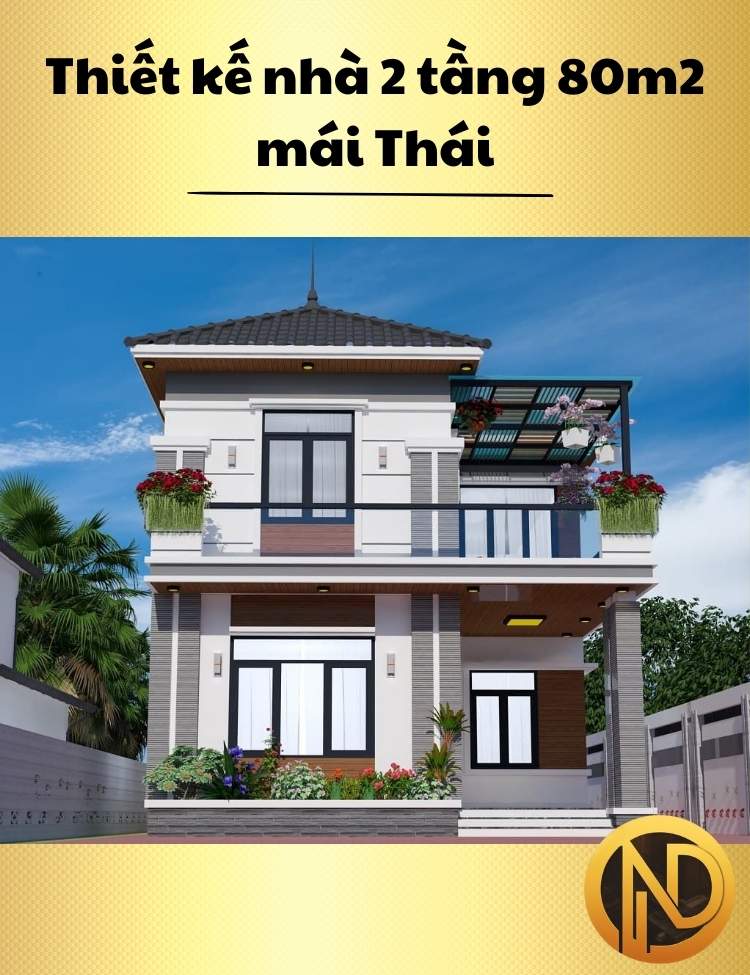 Thiết kế nhà 2 tầng 80m2 mái Thái