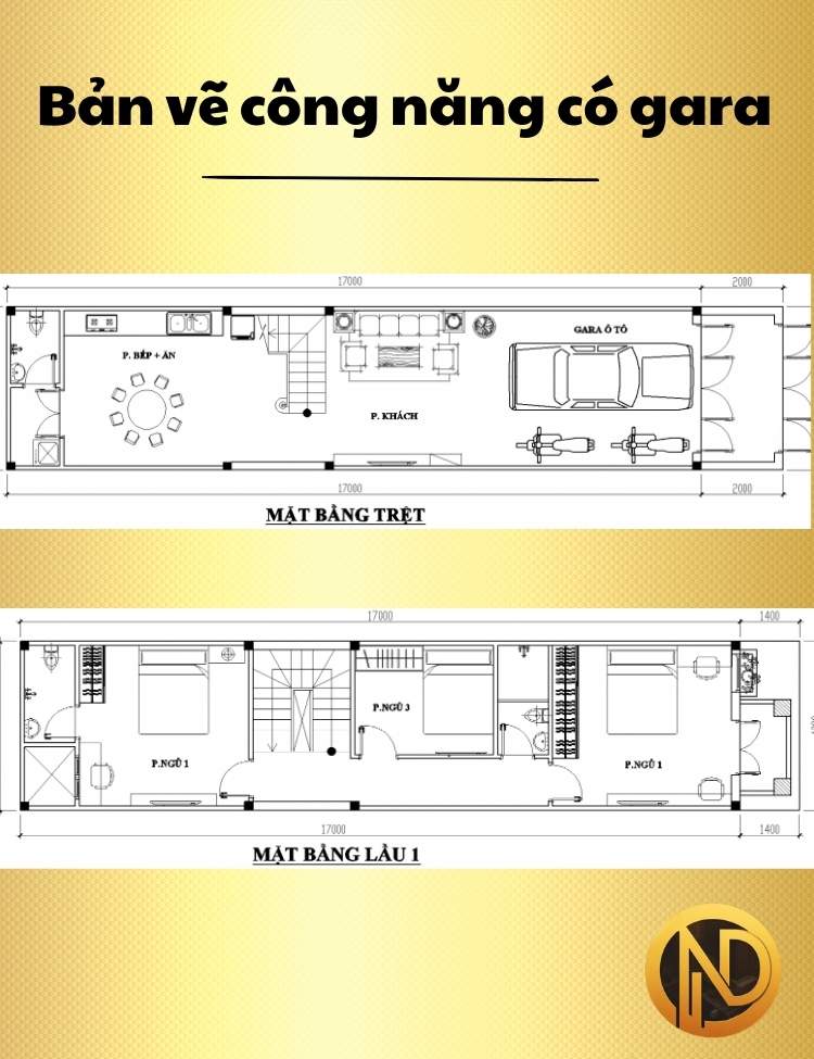 Mẫu thiết kế nhà ống 4x17m có gara