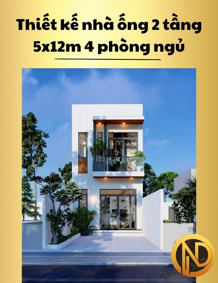 Thiết kế nhà ống 2 tầng 5x12m 4 phòng ngủ