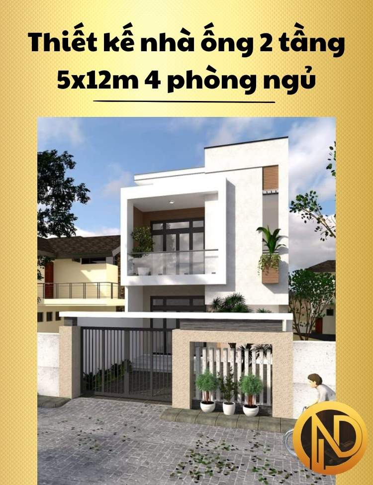 Thiết kế nhà ống 2 tầng 5x12m 4 phòng ngủ