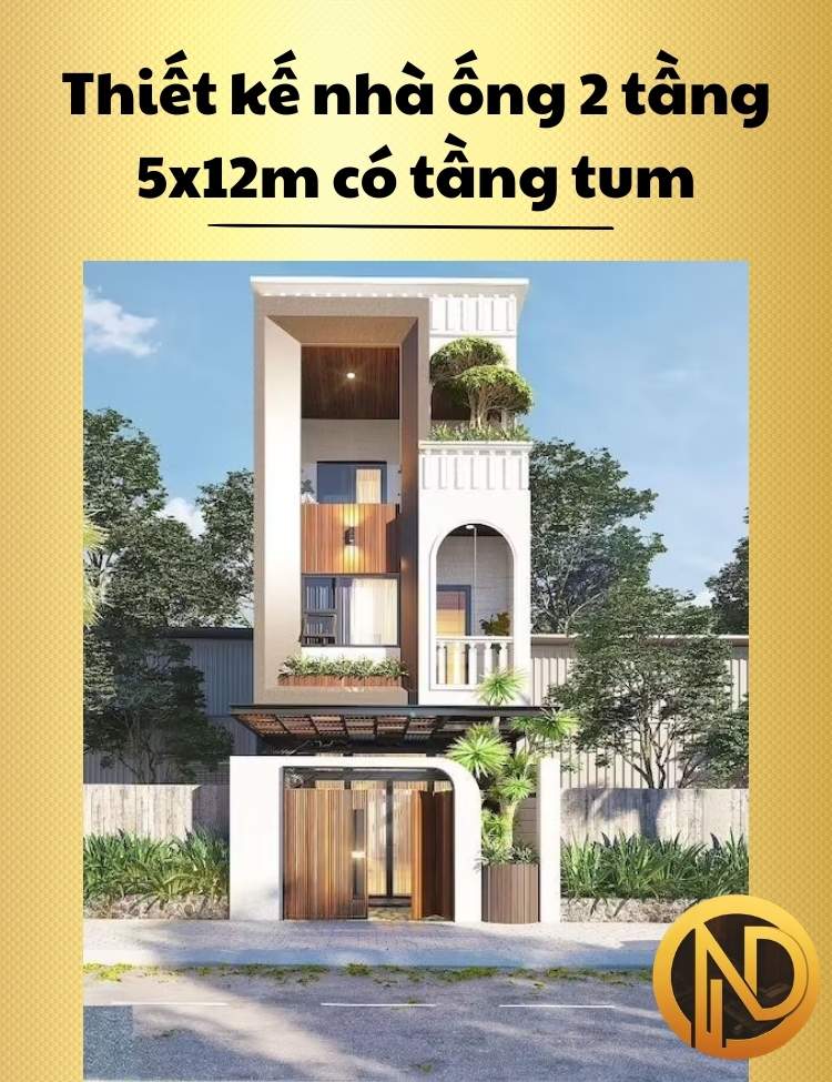 Thiết kế nhà ống 2 tầng 5x12m có tầng tum