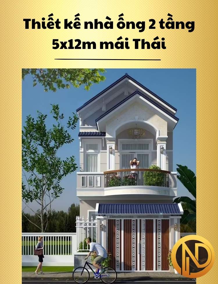 Thiết kế nhà ống 2 tầng 5x12m mái Thái