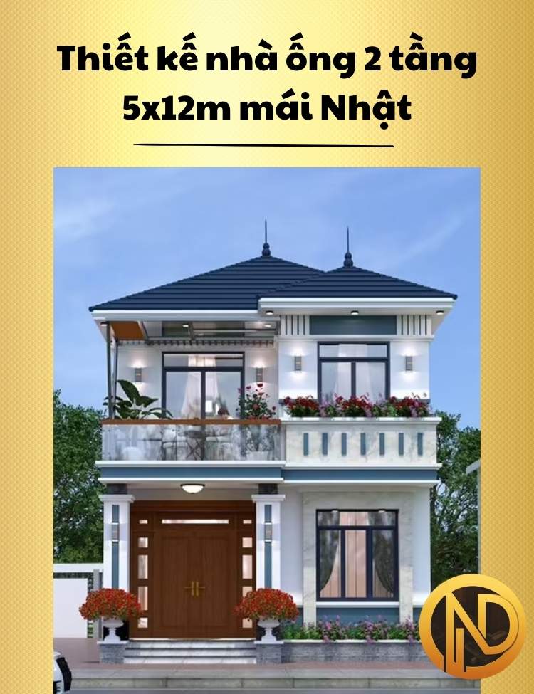 Thiết kế nhà ống 2 tầng 5x12m mái Nhật