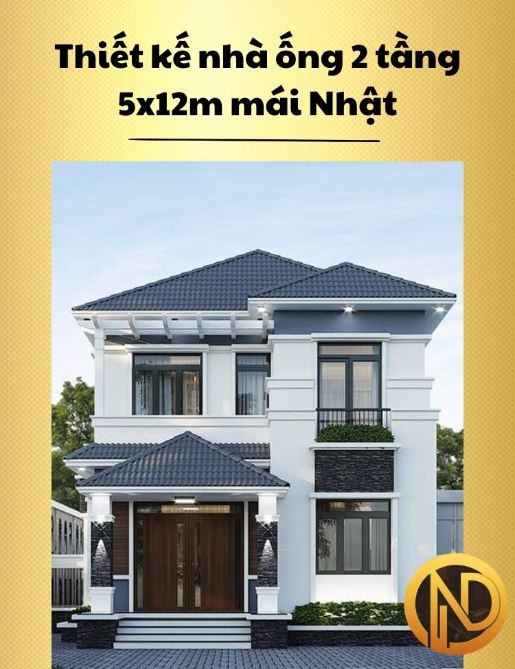 Thiết kế nhà ống 2 tầng 5x12m mái Nhật