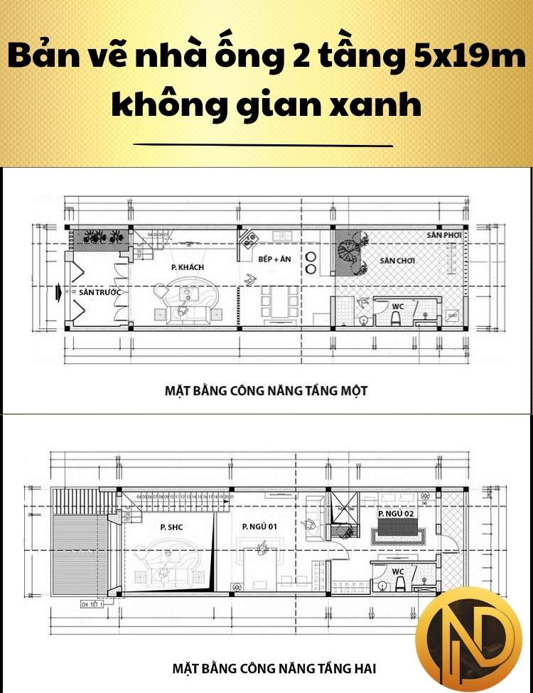 Mẫu nhà ống 2 tầng 5x19m không gian xanh