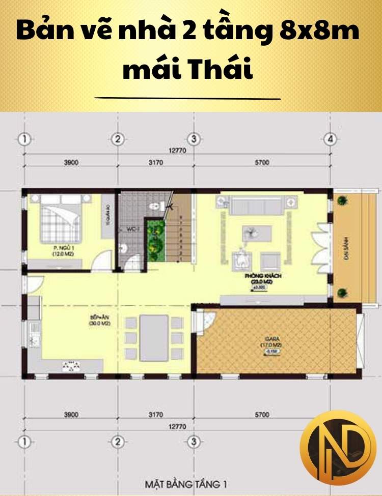 Mẫu nhà 2 tầng 8x8m mái Thái