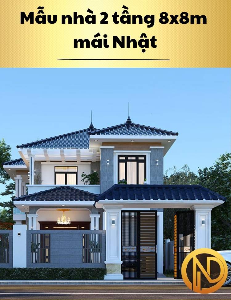 Mẫu nhà 2 tầng 8x8m mái Nhật