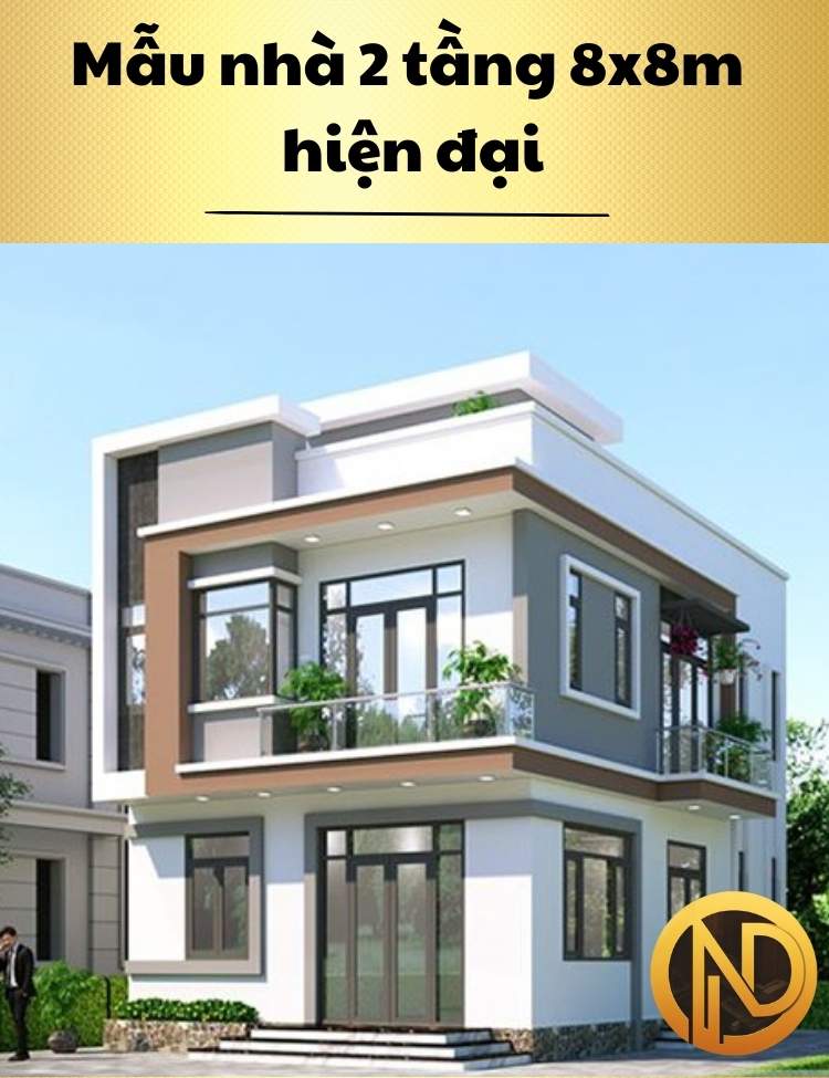 Mẫu nhà 2 tầng 8x8m hiện đại