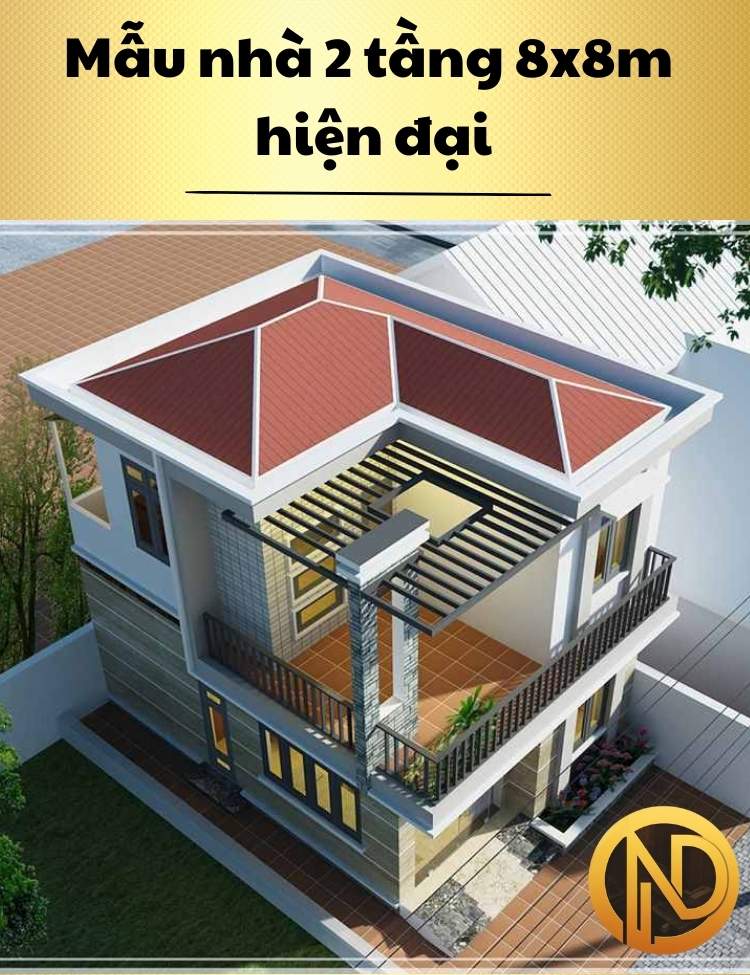 Mẫu nhà 2 tầng 8x8m hiện đại