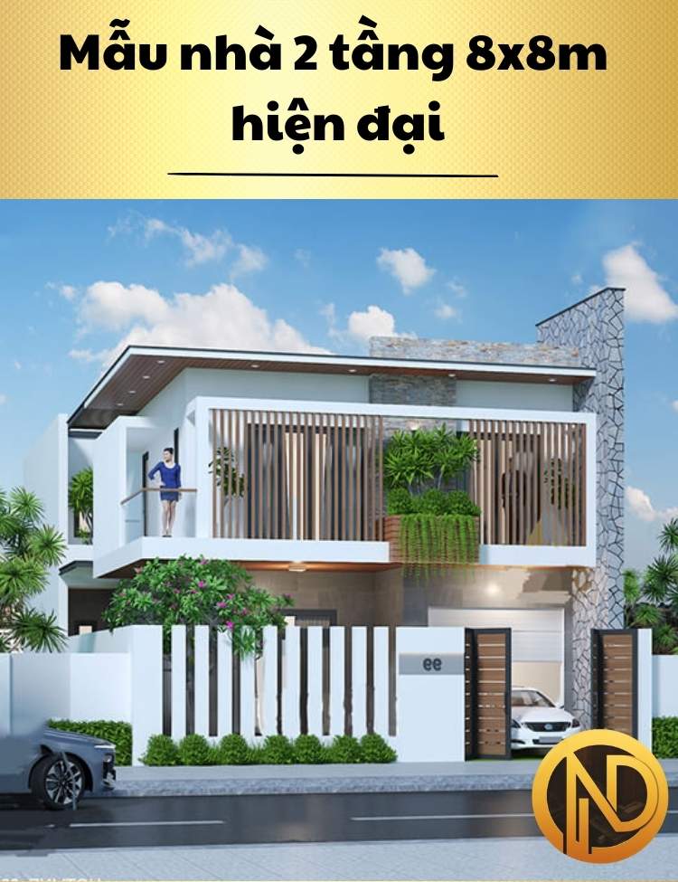 Mẫu nhà 2 tầng 8x8m hiện đại