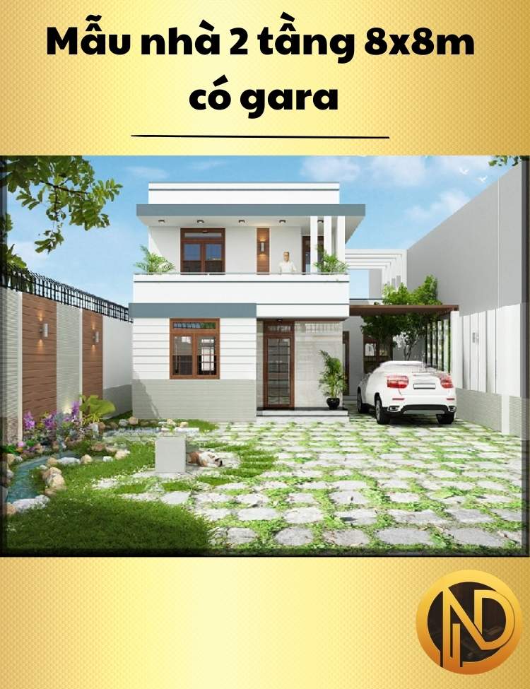 Mẫu nhà 2 tầng 8x8m có gara