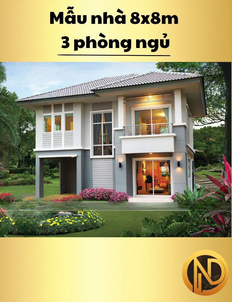 Mẫu nhà vuông 2 tầng 8x8m