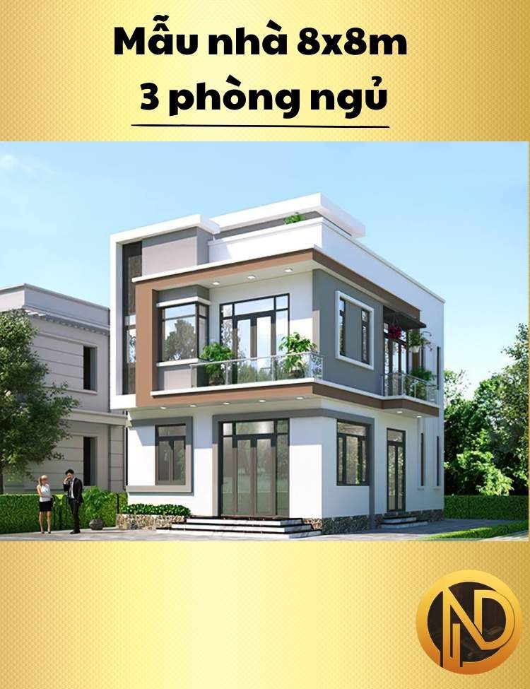 Mẫu nhà vuông 2 tầng 8x8m