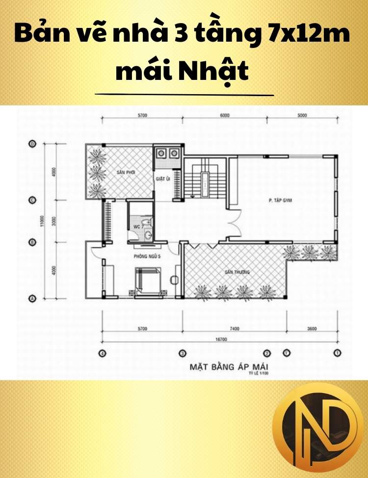 Mẫu nhà 3 tầng 7x12m mái Nhật xu hướng thiết kế hiện đại