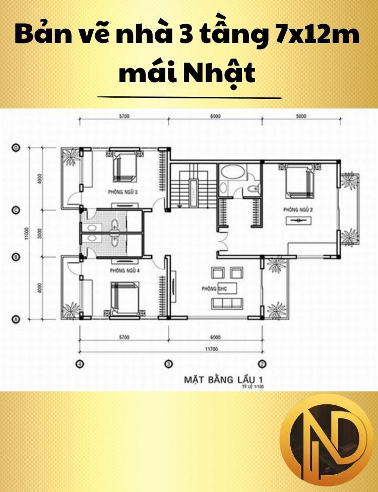 Mẫu nhà 3 tầng 7x12m mái Nhật xu hướng thiết kế hiện đại