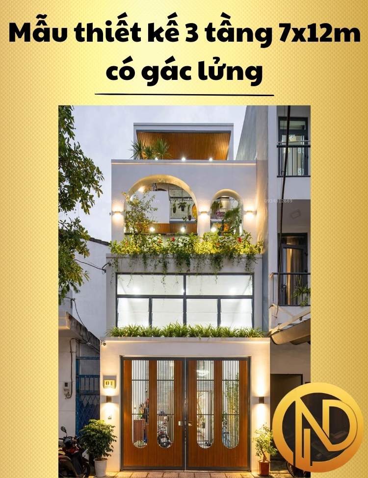 Mẫu thiết kế 3 tầng 7x12m có gác lửng