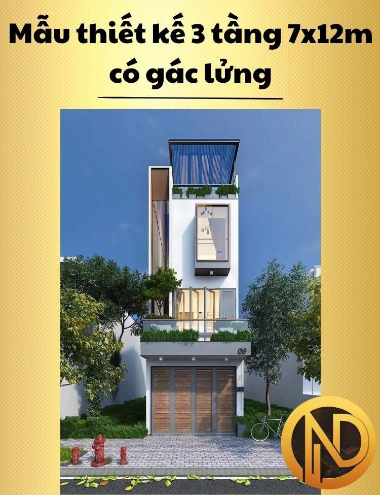 Mẫu thiết kế 3 tầng 7x12m có gác lửng