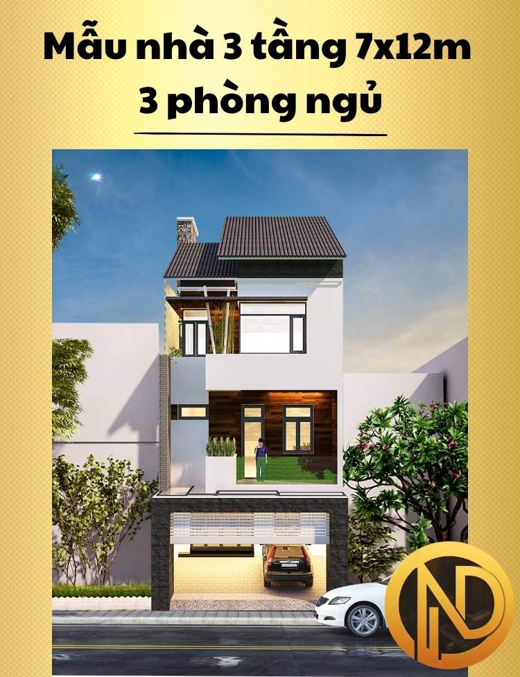 Mẫu nhà 3 tầng 7x12m 3 phòng ngủ