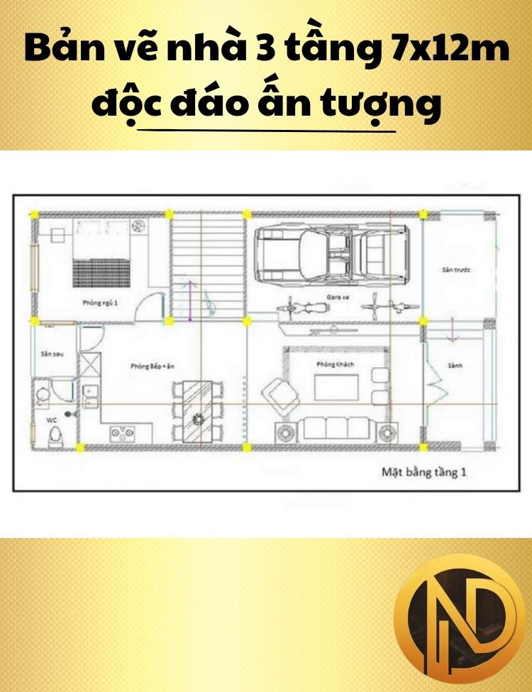 Mẫu nhà 3 tầng 7x12m độc đáo ấn tượng