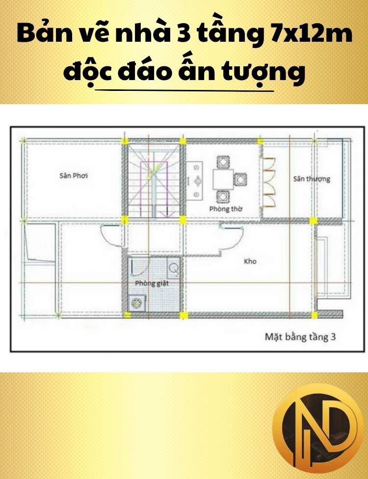 Mẫu nhà 3 tầng 7x12m độc đáo ấn tượng