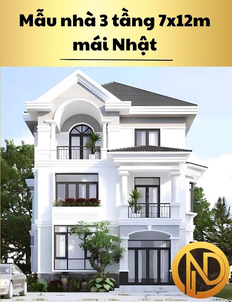 Mẫu nhà 3 tầng 7x12m mái Nhật xu hướng thiết kế hiện đại