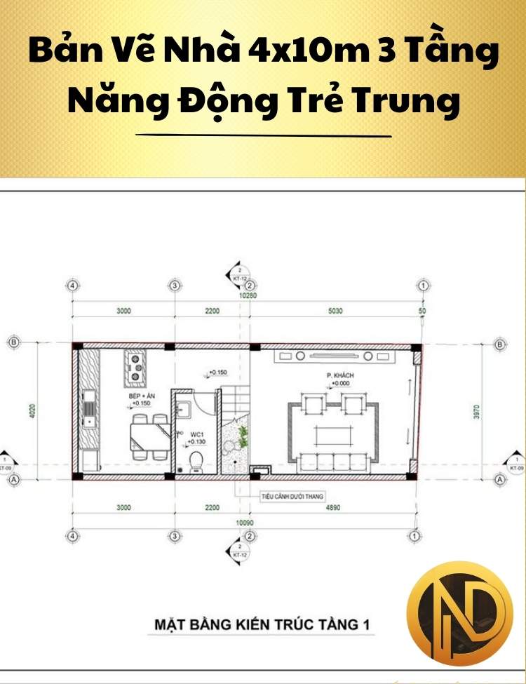 Mẫu Nhà 4x10m 3 Tầng Năng Động Trẻ Trung