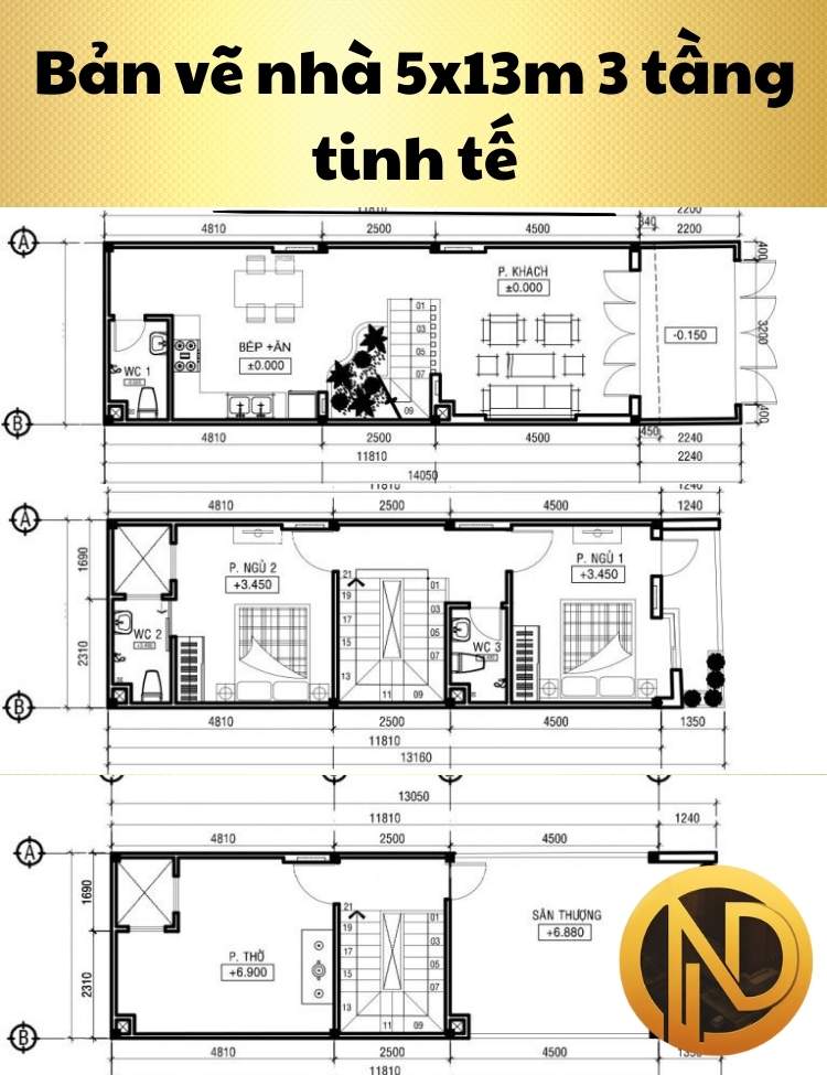 Mẫu nhà 5x13m 3 tầng tinh tế