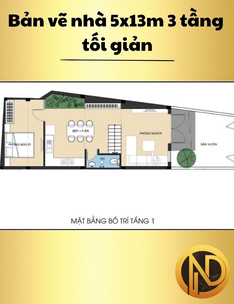 Mẫu nhà 5x13m 3 tầng tối giản