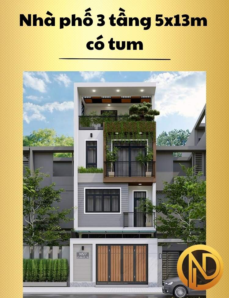 Nhà phố 3 tầng 5x13m có tum