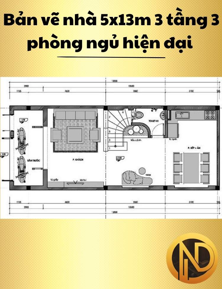 Mẫu nhà 5x13m 3 tầng 3 phòng ngủ hiện đại trẻ trung