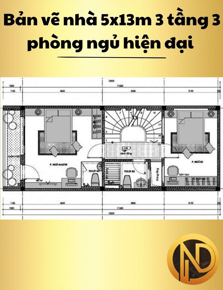 Mẫu nhà 5x13m 3 tầng 3 phòng ngủ hiện đại trẻ trung