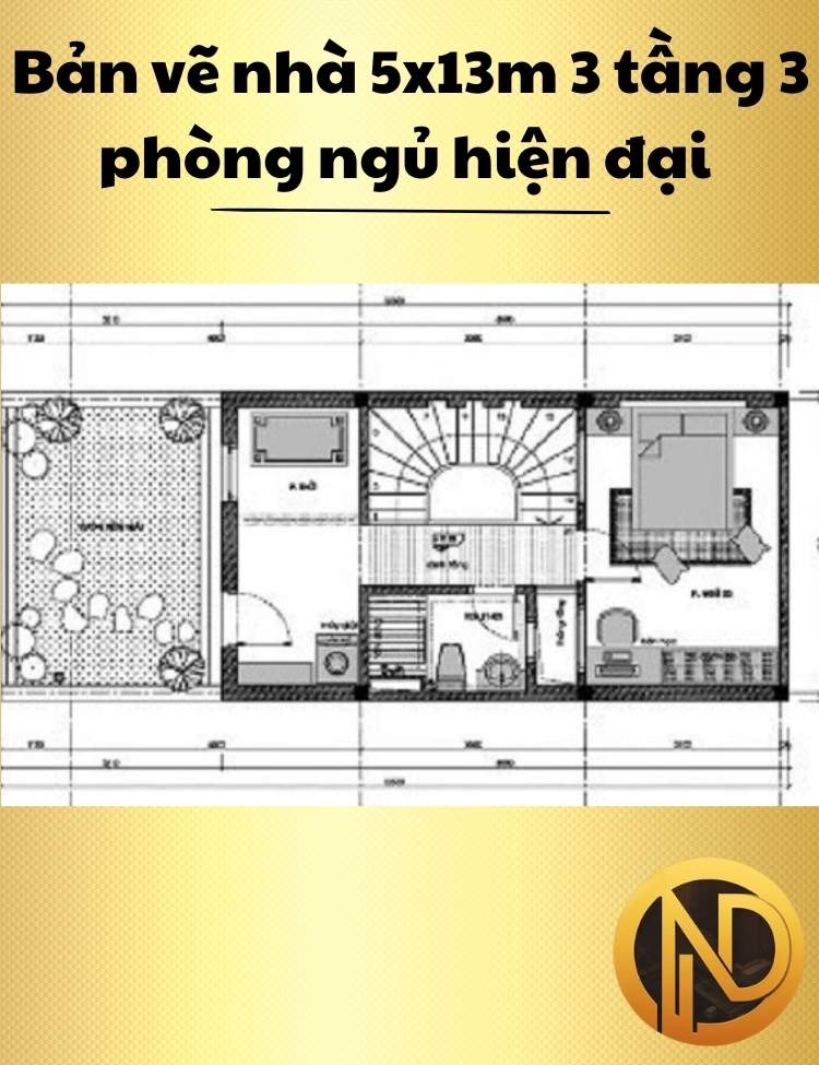 Mẫu nhà 5x13m 3 tầng 3 phòng ngủ hiện đại trẻ trung