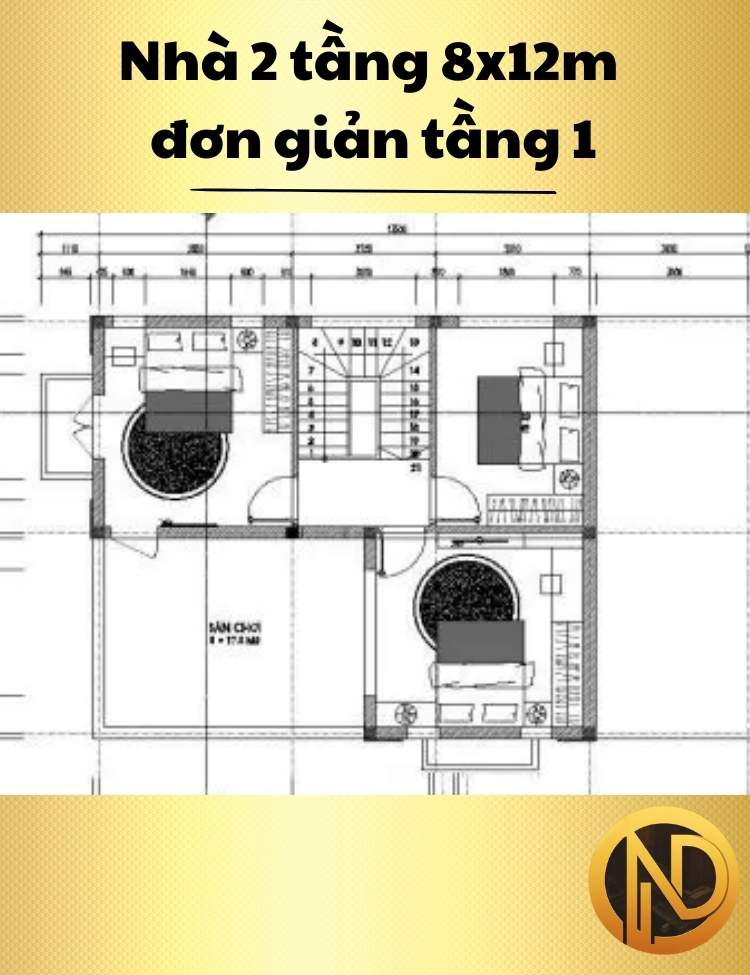 Nhà 2 tầng 8x12m đơn giản