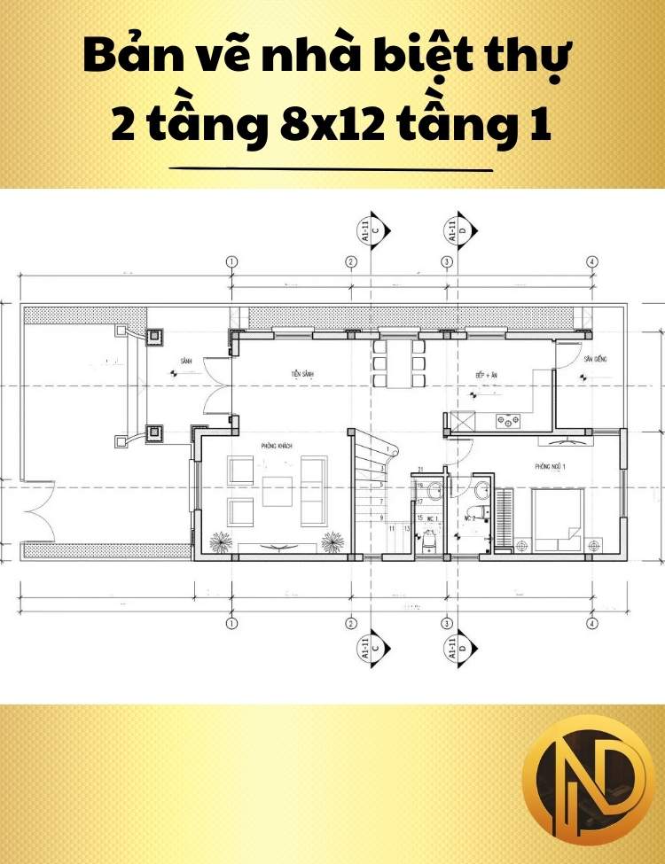 Mẫu nhà biệt thự 2 tầng 8x12