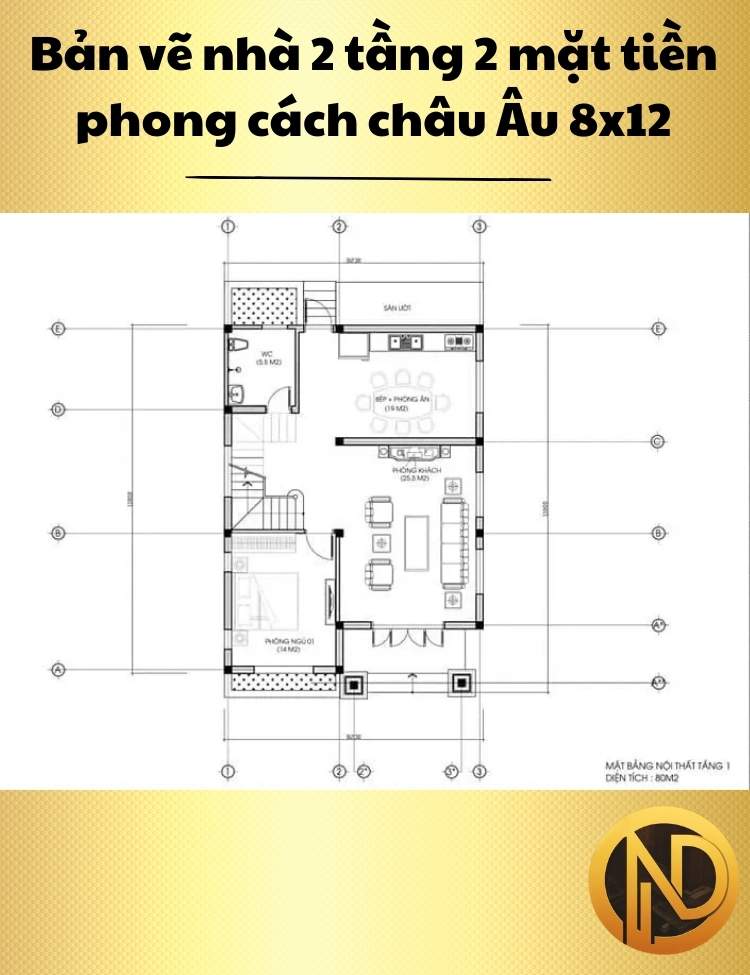 Nhà 2 tầng 2 mặt tiền phong cách châu Âu rộng 8m dài 12m