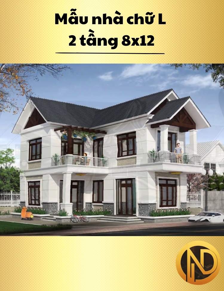 Mẫu nhà chữ l 2 tầng 8x12