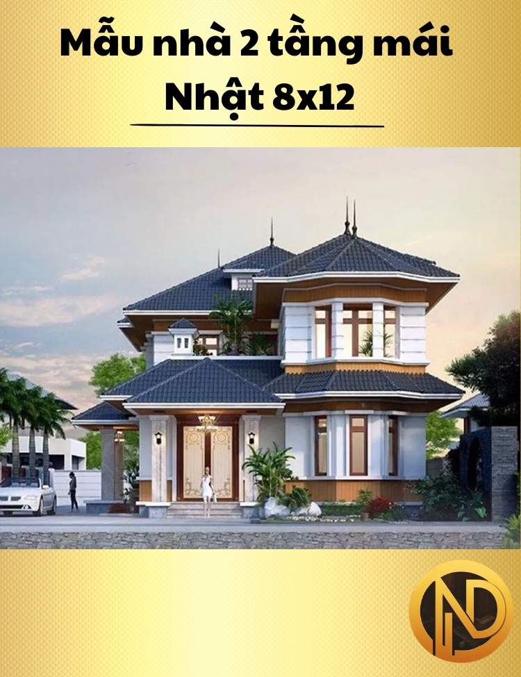 Mẫu nhà 2 tầng mái Nhật 8x12