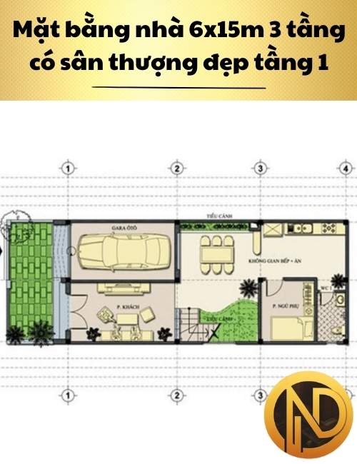 Thiết kế nhà 6x15m 3 tầng có sân thượng đẹp