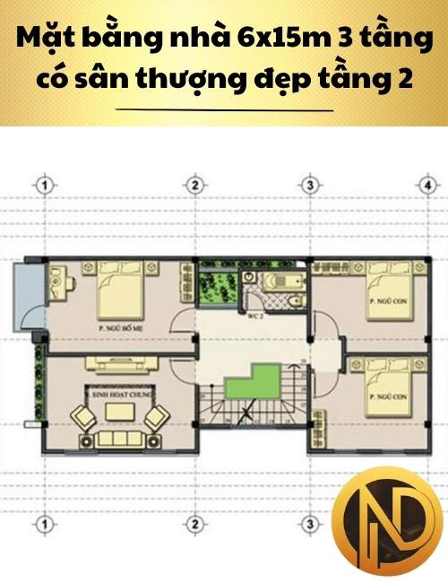 Thiết kế nhà 6x15m 3 tầng có sân thượng đẹp